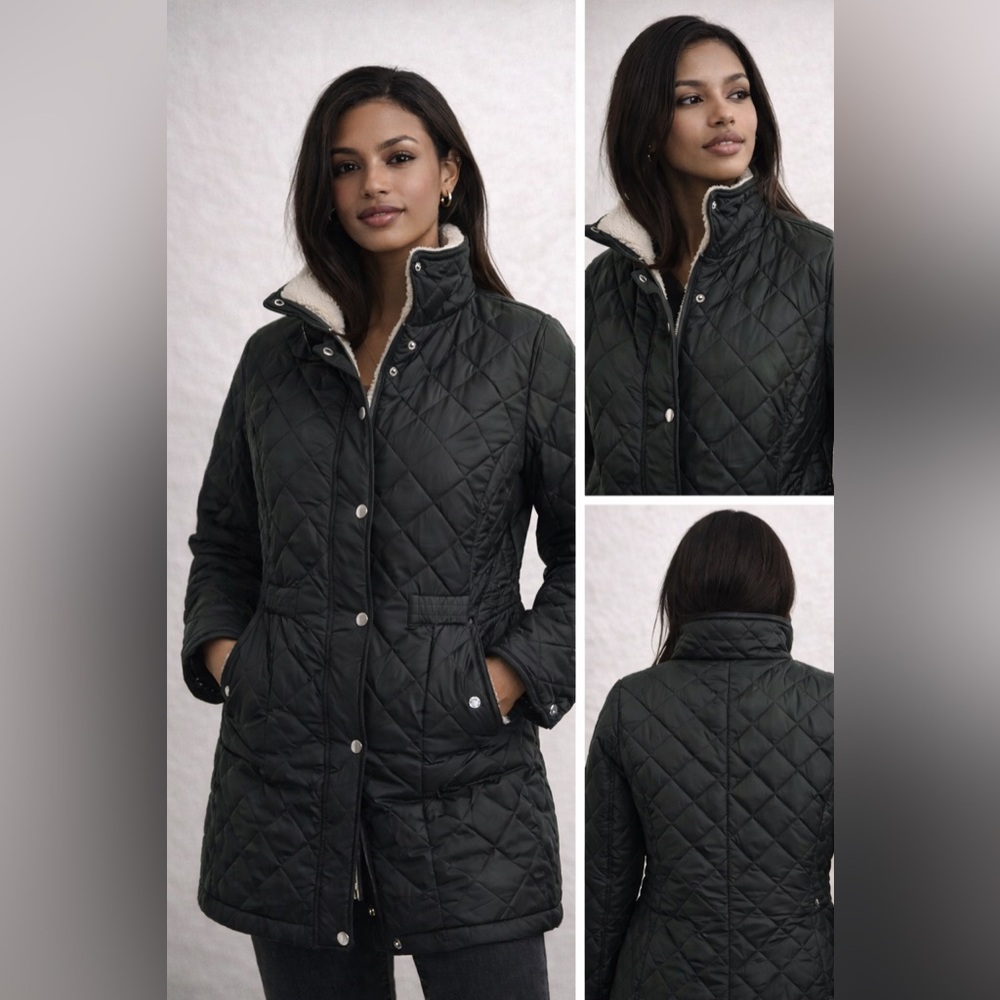 Nautica Women's Quilted Dark Green Puffer Jacket